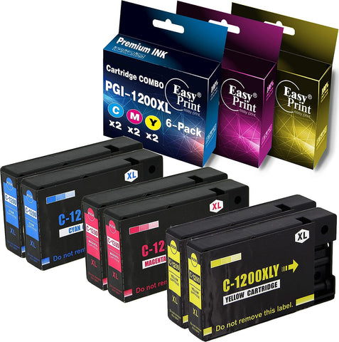 EASYPRINT (2C+2M+2Y) Compatible 1200XL Ink Cartridges PGI-1200 PGI-1200XL to Used for Canon MAXIFY MB2720 MB2120 MB2320 MB2020 MB2350 MB2050 (6- Pack Color Set, High Yield)