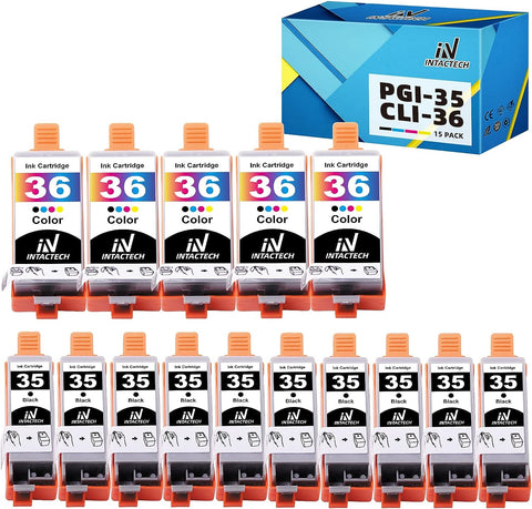 PGI-35 CLI-36 Ink Cartridge Replacement for Canon 35 36 Use for Pixma iP110 iP100 TR150 mini260 mini320 Printer (15-Pack, 10X PGI-35 Black, 5X CLI-36 Color)