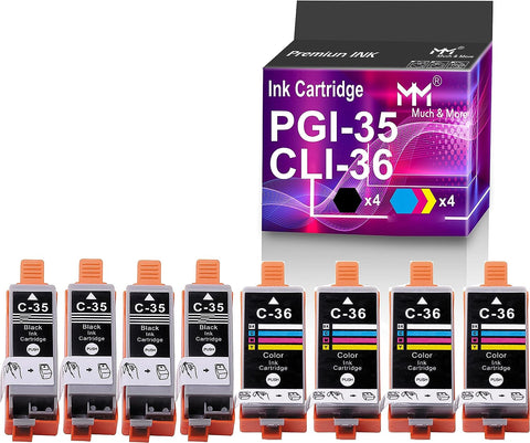 MM MUCH & MORE Compatible Ink Cartridge Replacement for Canon PGI-35 CLI-36 PGI35 CLI36 1509b002 1511B002 use with Pixma IP100 IP110 Printer (4 Black + 4 Tri Color)