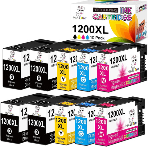 Miss Deer 10 Pack 1200XL Pigment Ink Cartridges Compatible for Canon PGI-1200XL PGI 1200 XL, High Yield Work with Maxify MB2720 MB2050 MB2350 MB2320 MB2020 MB2120 (4BK,2C,2M,2Y)