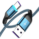 USB Type C Cable 6.6ft, AVWOO USB-A to USB-C Charge Cord with Blue LED Light, 3A Fast Charging & Double-Braided Nylon Cord for Samsung S9/S10/S8 Plus Note9/8, Moto Z, LG V20 G6 G5, Google Pixel & More