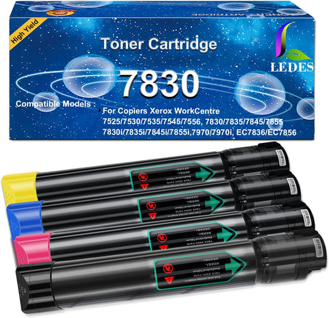 Ledes Toner Cartridge Replacement for Xerox WorkCentre 7830 7835 7845 7855 7970 7525 7530 7535 7545 7556 Compatible 006R01513 006R01514 006R01515 006R01516 Toner (4 Pack, Bk C M Y