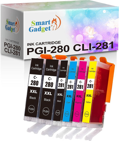 6 Pack Smart Gadget PGI280XXL Compatible Ink Cartridges for PGI-280XXL CLI-281XXL 280 281 for PIXMA TR7520 TR8520 TS6120 TS8120 TS8220 TS9120 TS9520 TS9521C Printer | 2xPGI280XL+1xCLI281XL BCYM |