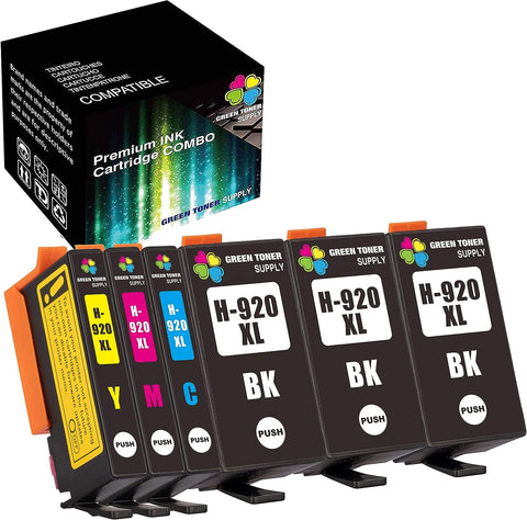 6-Pack Green Toner Supply Compatible 920XL Ink Cartridge 920 (3xB+CYM) 920XL 920 Ink Cartridge Work in HP OFFICEJET 6000 6500A 6500 7500 Printers