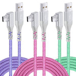 Pofesun USB Type C Cable Fast Charging [3Pack,10ft], USB C Cable Right Angle 90 Degree USB A to Type C Fast Charger Compatible for Samsung S22+Ultra S21 S20 S10 S9 Plus Note 20 10-Purple,Green,Rose