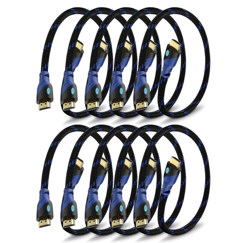 Aurum Ultra Series High Speed HDMI Cable with Ethernet - HDMI Extender Braided Cable Supports 3D and Audio Return Channel up to 4k Resolution 1.5FT HDMI Cable 10 Pack