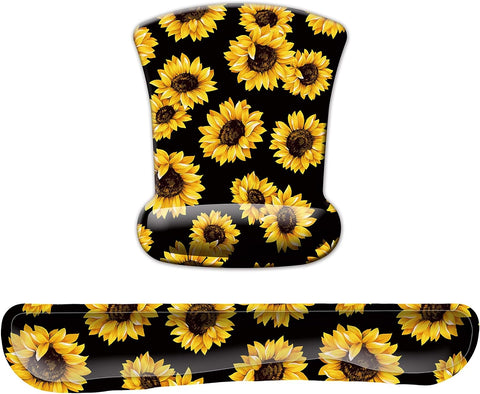 Sunflower Mouse Pad with Wrist Support and Keyboard Support Gel Set for Men Women Kids Laptop Computer Office Home