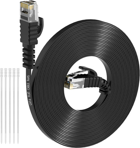 Elecan Cat 6 Flat Ethernet Cable 75 Feet, UL Listed Slim Patch Cord(from 2-300ft) Pure Copper, Passing Fluke Test, 10Gbps 500MHz, Cat6 Cat5e Cat5 LAN RJ45 Network Internet Cable +15 Ties-Black