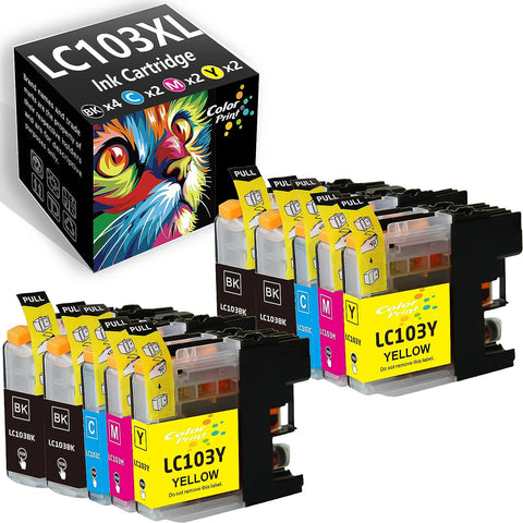 10-Pack ColorPrint Compatible LC103 Ink Cartridge Replacement for LC103XL LC101XL LC-103XL LC101 XL Work with MFC J870DW J450DW J470DW J650DW J4410DW J4510DW J4710DW J6720DW Printer (4BK, 2C, 2M, 2Y)