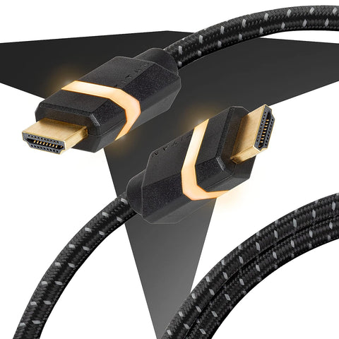 TITAN 8K HDMI 2.1 Cable, 3 ft Braided Cord, Amber LED Light Strip, Ultra High-Speed Cable with HDR, VRR & QMS, 48 GBPS, Black, 60864