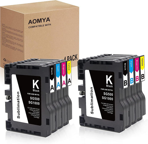 Aomya SG500 SG1000 Newest Updated Chip Sublimation Ink Cartridge Compatible for Sawgrass Virtuoso SG500 SG1000 Printer (2 Black, 2 Cyan, 2 Magenta, 2 Yellow, 8-Pack) Newest Updated Chip