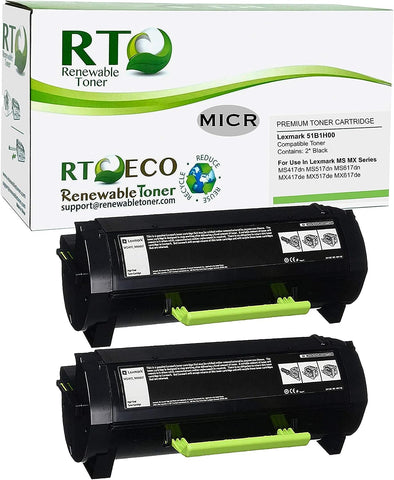 Renewable Toner Compatible High Yield MICR Toner Cartridge Replacement for Lexmark 51B1H00 MS MX Series MS417dn MS517dn MS617dn MX417de MX517de MX617de (Pack of 2)