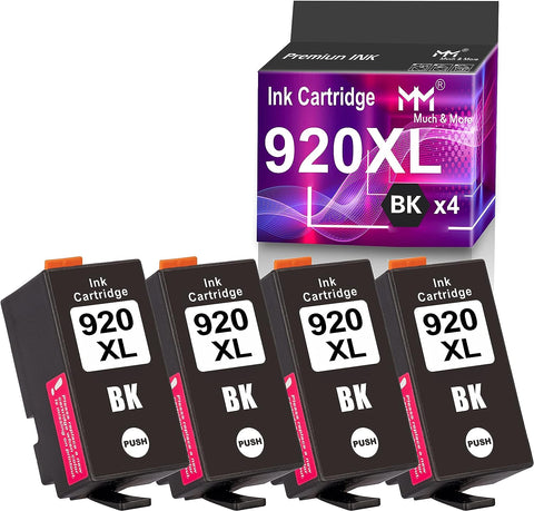 MM MUCH & MORE Compatible Ink Cartridge Replacement for HP 920XL 920 XL to use with Officejet 6500 6500A 6000 7000 7500 7500A E709 Printer (Black) 4-Pack