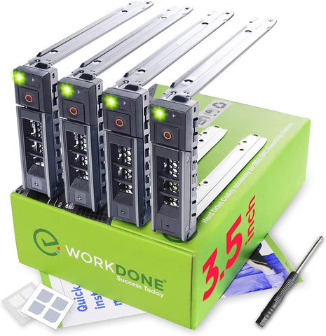 WORKDONE 4-Pack - 3.5 inch Hard Drive Caddy - Compatible for Dell PowerEdge Servers - with Detailed Installation Manual - Sled Front Sticker Labels - Screwdriver- Added Tray Screws