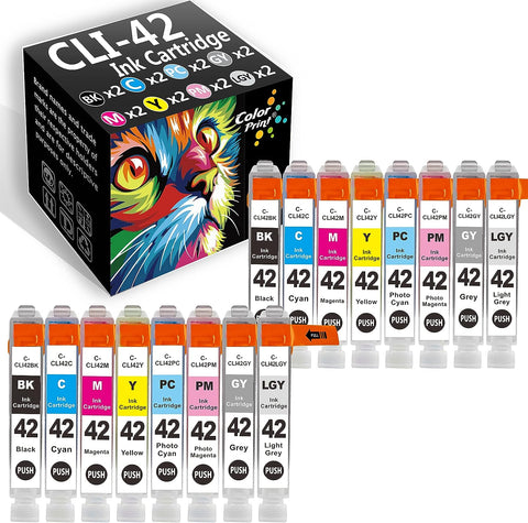 ColorPrint Compatible CLI42 Ink Cartridge Replacement for Canon CLI-42 CLI 42 for PIXMA Pro-100 Pro-100S Pro100 Pro100s Pro 100S Laser Printer (2BK/2C/2M/2Y/2PC/2PM/2Gray/2Light Gray,16-Pack)