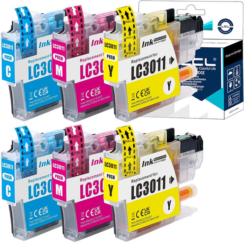 LCL Compatible Ink Cartridge Replacement for Brother LC30113PKS LC-3011 LC3011 LC-3011C LC3011C LC3011M LC3011Y MFC-J491DW MFC-J497DW MFC-J690DW MFC-J895DW (6-Pack 2Cyan 2M 2Y)