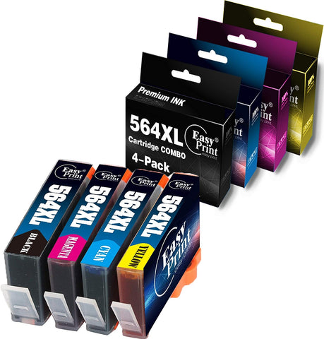 EASYPRINT Compatible (4-Pack, 1-Black, 1-Cyan, 1-Magenta, 1-Yellow) 564XL Ink Cartridges 564 for HP DeskJet 3520 3522 Officejet 4620 Photosmart D5520 D6510 D6515 D6520 D7520 D7525 D7560 B209A B210A