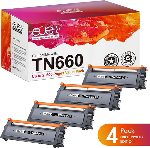 ejet TN660 TN-660 TN630 TN-630 Higher Yield Compatible TN660 Toner Cartridge Replacement for Brother TN-660 TN630 for HL-L2340DW HL-L2300D HL-L2380DW MFC-L2700DW L2740DW MFC-L2720DW Printer,4Black