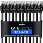 Maximm Cat 6 Ethernet Cable 1 Ft, (12-Pack) Cat6 Cable, LAN Cable, Internet Cable and Network Cable - UTP (Black)