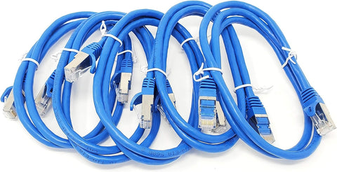 MICRO CONNECTORS 3 Feet CAT 7 SFTP Double Shielded RJ45 Snagless Ethernet Cable, Blue- 5 Pack (E11-003BL-5)