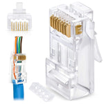 GTZ RJ45 Cat6/6a Pass Through Connectors for a Thick 23 AWG Large Diameter UTP Network Cable, 100 Pcs | Insert Guides Included