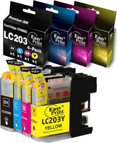 EASYPRINT (1xSET, BCMY) Compatible LC203XL Ink Cartridge Replacement for LC-201XL LC-203XL Used for Brother MFC-J4320DW, MFC-J4420DW, MFC-J460DW, MFC-J480DW, MFC-J680DW, MFC-J880DW, MFC-J885DW