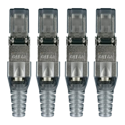 iwillink 4-Pack RJ45 connectors Cat6A Tool-Free Shielded RJ45 Termination Plug Connector, Zinc Alloy Metal Housing Ethernet Toolless Plug for 23~26AWG SFTP/UFTP/FUTP Cables