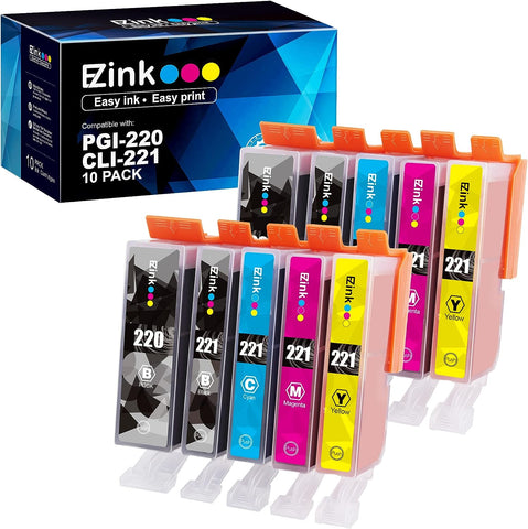 E-Z Ink (TM Compatible Ink Cartridge Replacement for Canon PGI-220 PGI220 CLI-221 CLI221 to use with MX860 MX870 MP620 MP640 MP560 (2 Large Black, 2 Cyan, 2 Magenta, 2 Yellow, 2 Small Black) 10 Pack