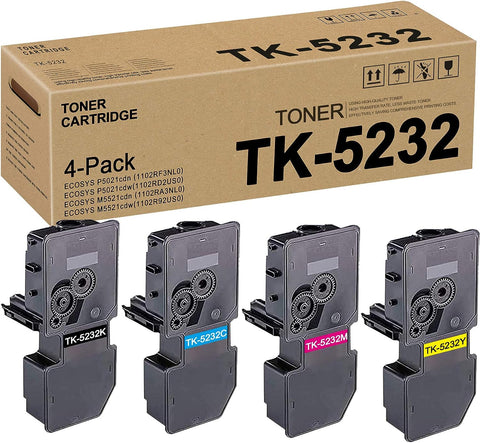 RUYY (1BKCMY, 4PK) TK5232 TK-5232 1T02R90US0 1T02R9CUS0 1T02R9BUS0 1T02R9AUS0 Toner Cartridge Replacement for Kyocera ECOSYS P5021cdn (1102RF3NL0) P5021cdw(1102RD2US0) Toner Kit Printer Black