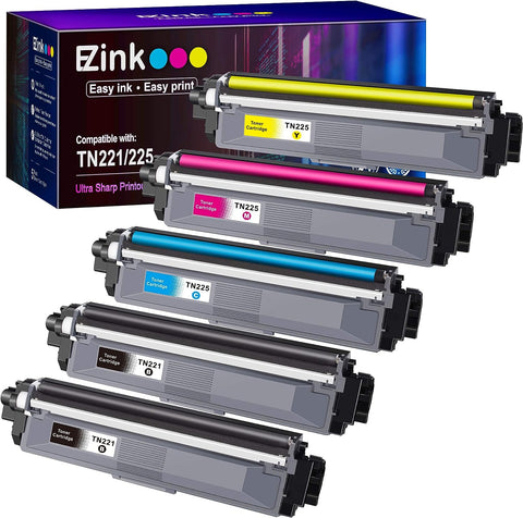 E-Z Ink (TM Compatible Toner Cartridge Replacement for Brother TN221 TN225 to Use with MFC-9130CW HL-3170CDW HL-3140CW HL-3180CDW MFC-9330CDW (2 Black, 1 Cyan, 1 Magenta, 1 Yellow, 5 Pack)