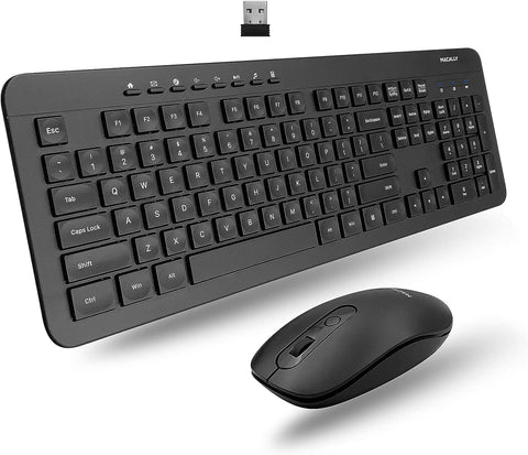 Macally Wireless Keyboard and Mouse Combo - 2.4G Ergonomic Wireless Mouse and Keyboard for Laptop and Desktop - Cordless Keyboard Mouse Combo Designed for Windows PC with USB, Plug & Play Full Size