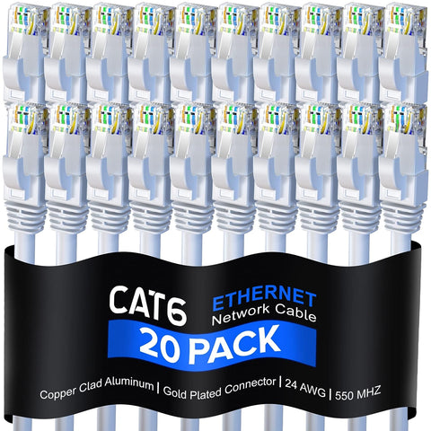 Maximm Cat 6 Ethernet Cable 3 Ft, (20-Pack) Cat6 Cable, LAN Cable, Internet Cable and Network Cable - UTP (White)