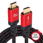 4K HDMI 2.0 Cable 6 ft. [5 Pack] by RitzGear. 18 Gbps Ultra High Speed Braided Nylon Cord & Gold Connectors - 4K@60Hz/UHD/3D/2160p/1080p/ARC & Ethernet. Compatible with UHD TV/Monitor/PC/PS5/Xbox