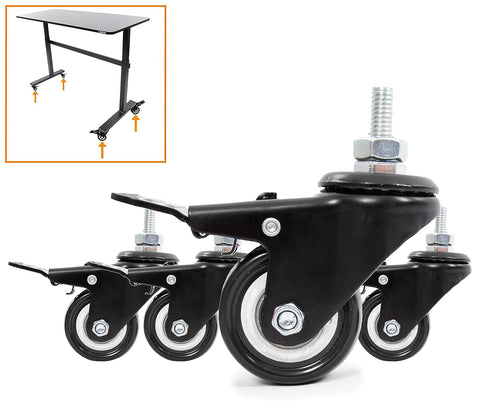 Stand Steady Attachable Desk Wheels | Set of 4 Locking Casters | Easy-Roll and Non-Marring | Full Swivel Wheels Compatible with Tranzendesk Standing Desks (2 Inch/Black)