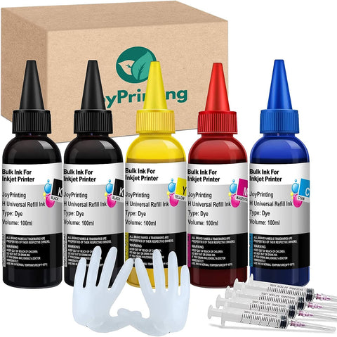 JoyPrinting Ink Refill Kit for HP Printer Cartridges HP 67 60 61 62 63 65 950 951 952 962 920 901 902 932 933 934 940 Refillable Ink Cartridges CISS System (5 x 100ml, Black, Cyan, Magenta, Yellow)