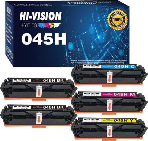 5-Pack HI-Vision Compatible 045 CRG-045H CRG-045 045H Toner Cartridge Replacement for Color ImageCLASS MF634Cdw MF632Cdw LBP612Cdw MF634 MF632 Printer (2BK/C/M/Y)