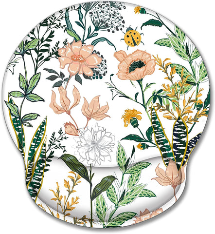 EkuaBot Floral Flower Mouse Pad with Wrist Support for Computers & Laptop, Made of Elastic Gel, Soft and Breathable, Ergonomic Design Wrist Rest, Non-Slip PU Rubber Base, Easy Typing