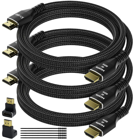 4K HDMI Cable 15 Feet (3 Pack), Ultra HD HDMI 2.0 Cable, Nylon Braided & Gold Connectors, 4K @ 60Hz, 2K,1080P, HDCP 2.2, ARC, Bulk HDMI Cables for Laptop, Monitors, HDTV, PS5, Xbox One & More