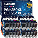 HI-Vision Compatible Ink Cartridge Replacement for Canon PGI-250XL PGI 250 XL CLI-251XL CLI 251 XL to use with PIXMA MX722 MG6620 (4 Large Black, 4 Small Black, 4 Cyan, 4 Magenta, 4 Yellow) 20 Pack