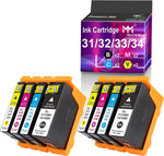 MM MUCH & MORE Compatible Ink Cartridge Replacement fo DELL Series 31/32/33/34 Used for Dell V725W V525W All-in-One Wireless Inkjet Printers (2 Black + 2 Cyan + 2 Yellow + 2 Magenta, 8-Pack)