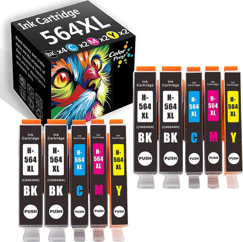 Compatible Ink Cartridge Replacement for hp 564XL 564 XL Work with DeskJet 3520 3522 Officejet 4620 4622 5510 Printer(4BK,2C,M,Y, 10-Pack)