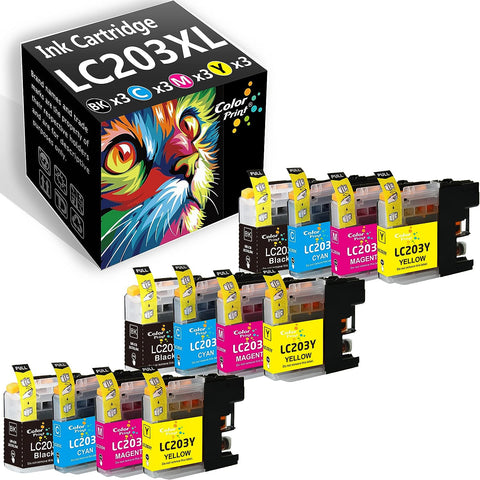 12-Pack ColorPrint Compatible LC203XL Ink Cartridge Replacement for Brother LC-203XL Used for MFC-J480DW J680DW J880DW J885DW J4420DW (3BK,3C,3M,3Y)