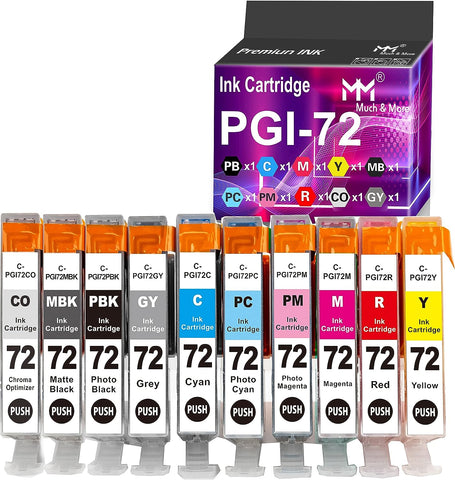 MM MUCH & MORE Compatible Ink Cartridge Replacement for Canon PGI72 PGI-72 to Used with Pixma Pro-10 Pixma Pro-10s Series Printers (10-Pack, PBK + MBK + C + M + Y + PC + PM + R + GY + CO)