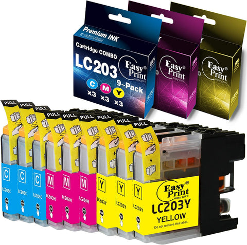 EASYPRINT Compatible LC203XL LC201XL Ink Cartridges LC203 LC201 Used for MFC-J480DW MFC-J880DW MFC-J4420DW MFC-J680DW MFC-J885DW, (3 Cyan, 3 Magenta, 3 Yellow, Total 9-Pack)