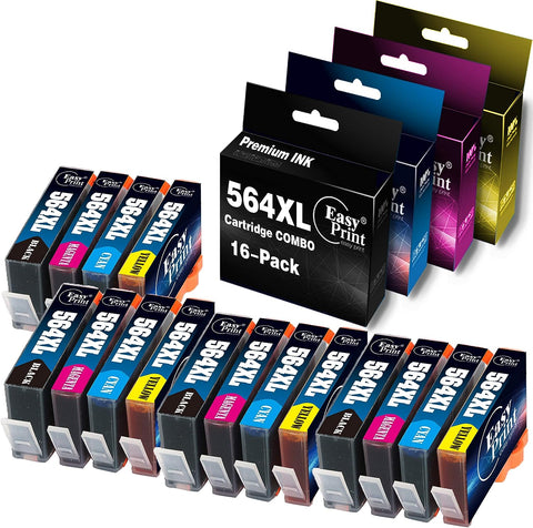 EASYPRINT Compatible (4X Set, 16-Pack) 564 Ink Cartridges 564XL Used for HP DeskJet 3520 3522 4620 Photosmart D5520 D6510 D6515 D6520 D7520 D7525 D7560 B209A Printers, (4 BK, 4 C, 4 M, 4 Y)