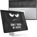 kwmobile Cover Compatible with 27-28" Monitor - with Extra Storage - Don't Touch My Screen White/Black