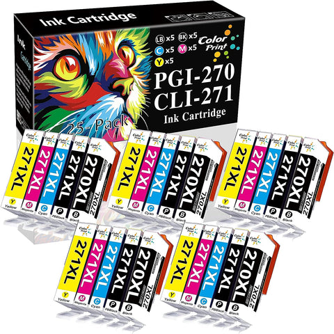 Compatible PGI270 CLI271 Ink Cartridge Replacement for Canon PGI270XL CLI271XL PGI-270 CLI-271 for PIXMA MG5720 MG7720 MG6820 TS6020 MG6822 TS8020 TS9020 TS5020 Printer (5XLBK,5BK,5C,5M,5Y, 25-Pack)