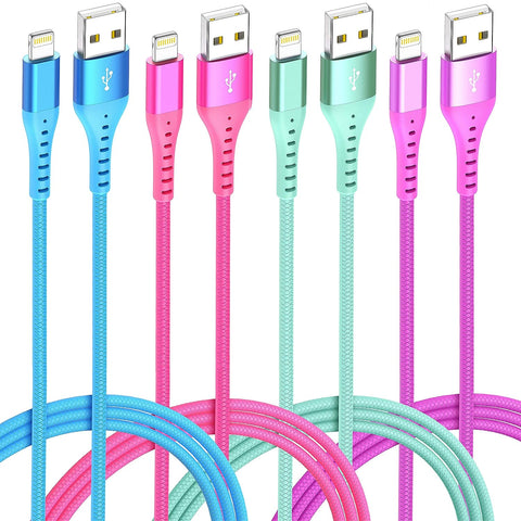 4Colors iPhone Charger 6FT Lightning Cable 6FT Rapid Cord 4Packs Apple MFi Certified Long USB Charging Cord for Apple Charger, iPhone 12/11Pro/11/XS MAX/XR/X/8/7/6/6S/Plus, iPad Pro/Air/Mini