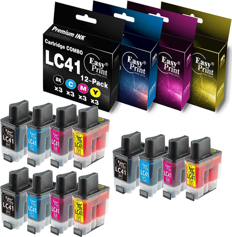 EASYPRINT Compatible (3xSet, 3xBCMY) LC41 Ink Cartridge for Brother IntelliFax 1840c, 2440c; MFC-3340CN, 210C, 215C, 420cn, 425CN, 5440CN, 620CN, 640CW, 820cw; DCP-110C, 115C, 120C, (Total 12-Pack)